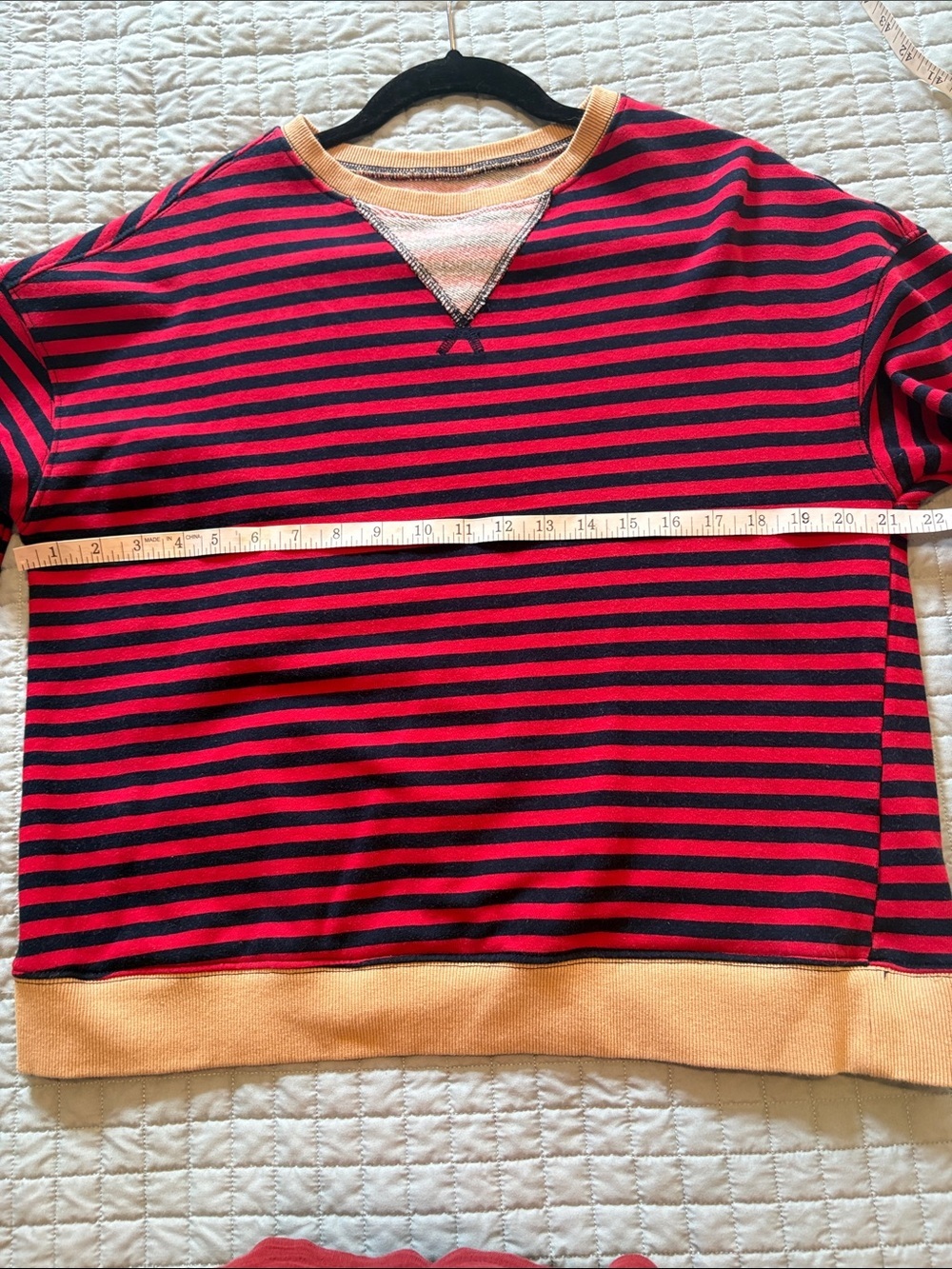 Women’s Red and Navy Striped Crewneck Sweatshirt with Khaki Trim - Picture 7 of 7